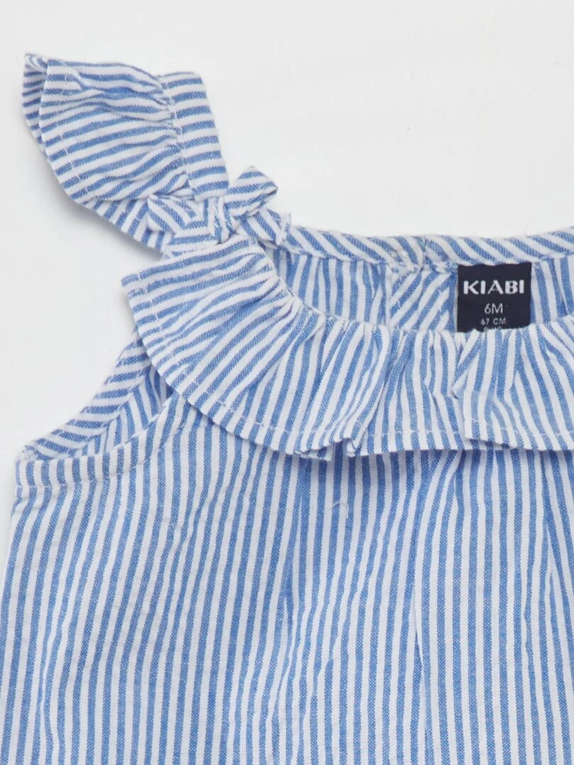 Top rayé à volants   Bleu