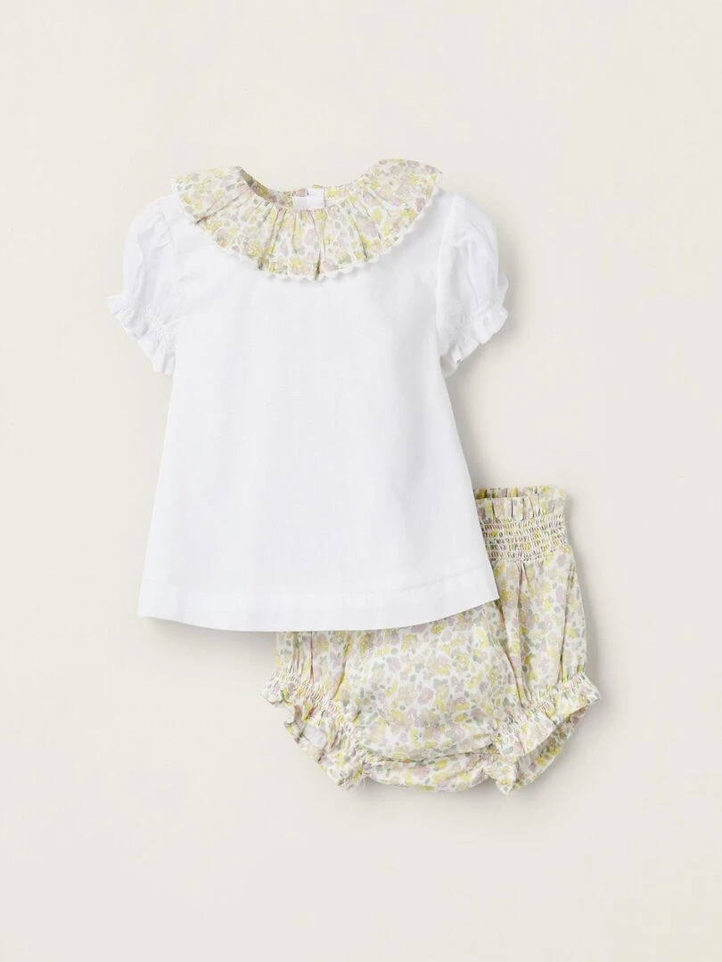 T Shirt + Bloomer pour Nouveau Né 'Floral' ATLANTIC COMPANY Blanc