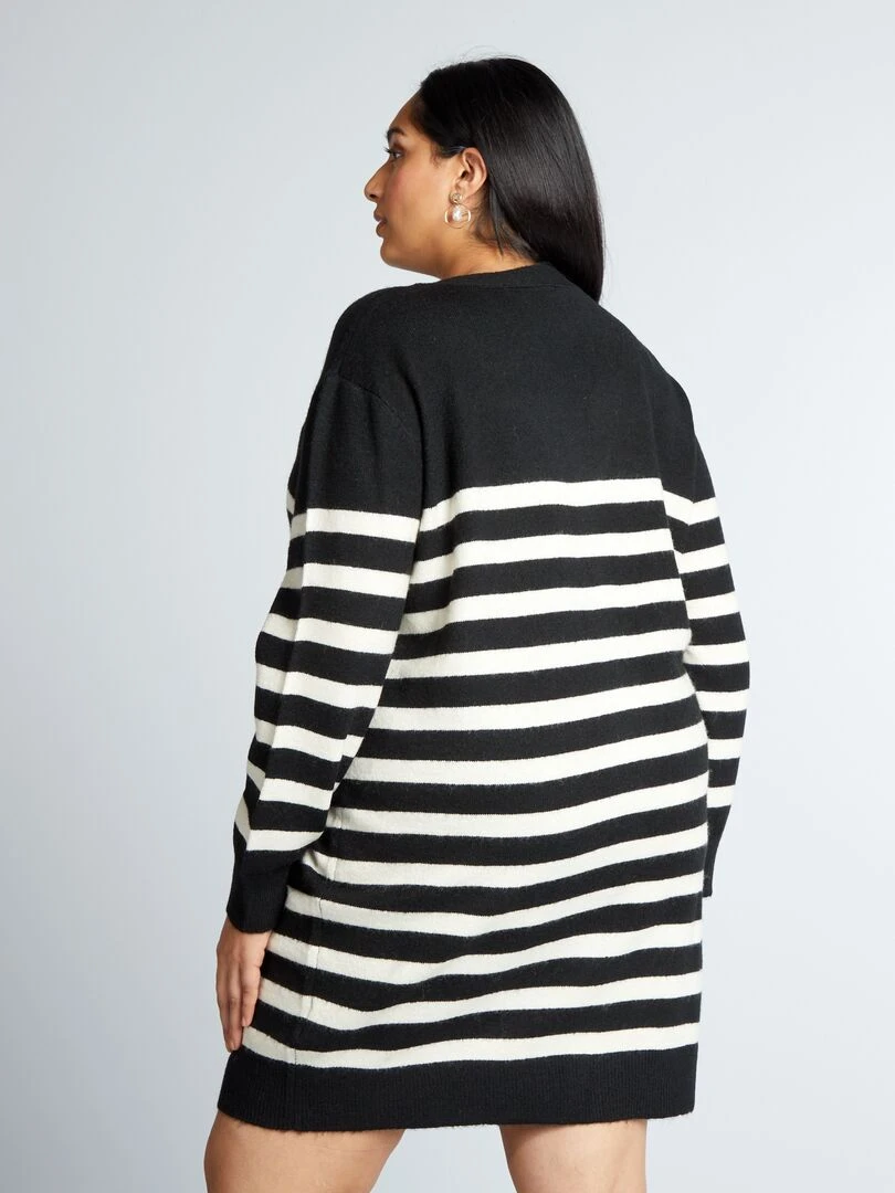 Robe gilet en maille   Noir à rayures