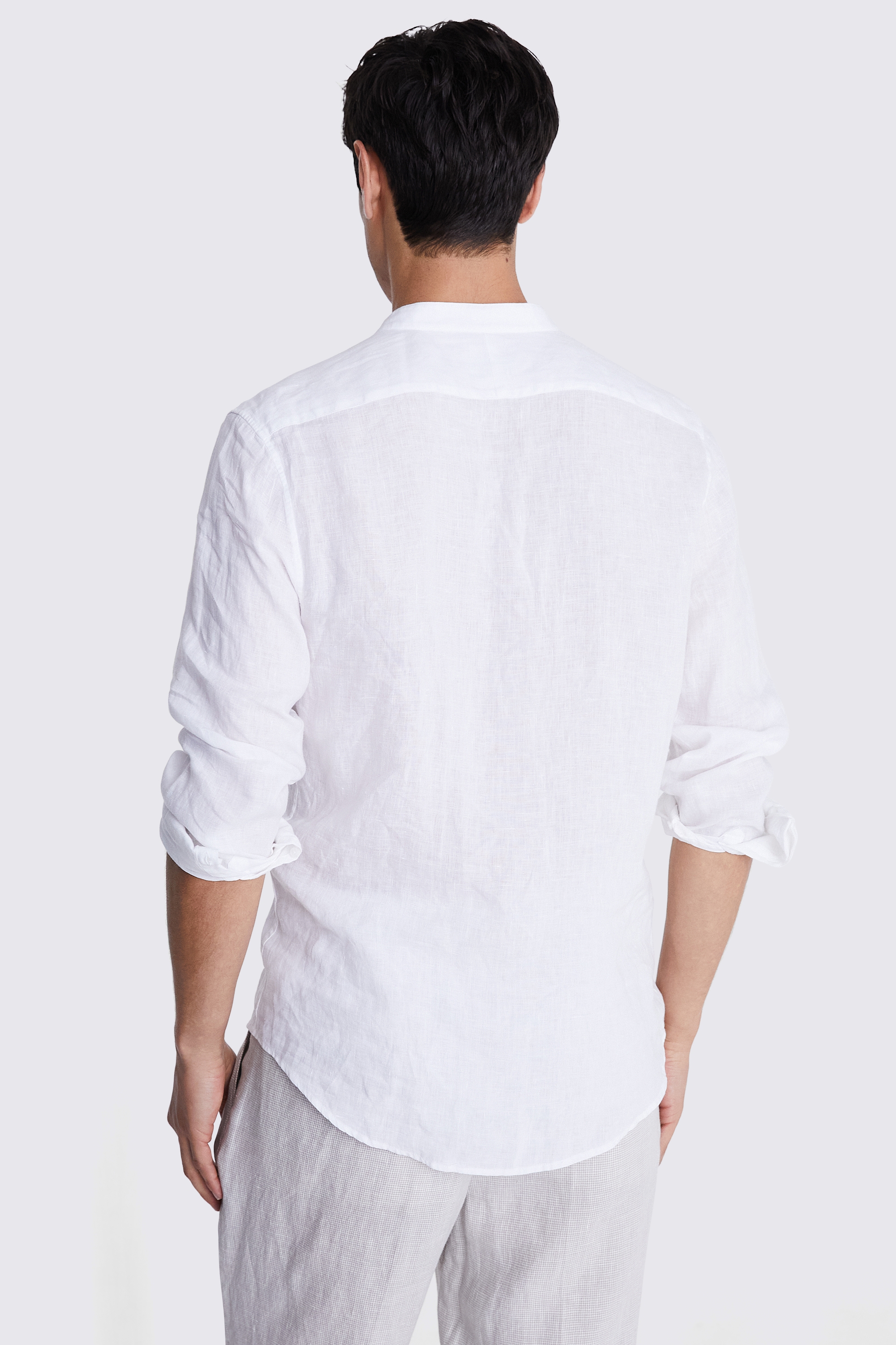 Tailored Fit White Linen Grandad Collar Shirt   Buy Online at Moss