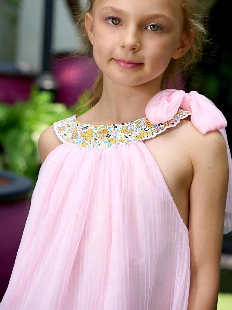 Robe Cérémonie Rose Fille Col Fleuri Jaune ALIZEE La Faute à Voltaire Jaune