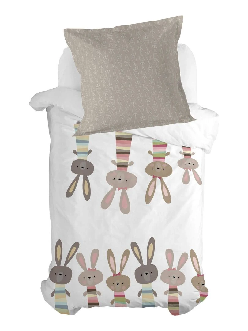 Taie d'oreiller Rabbit family "Happyfriday"   Blanc