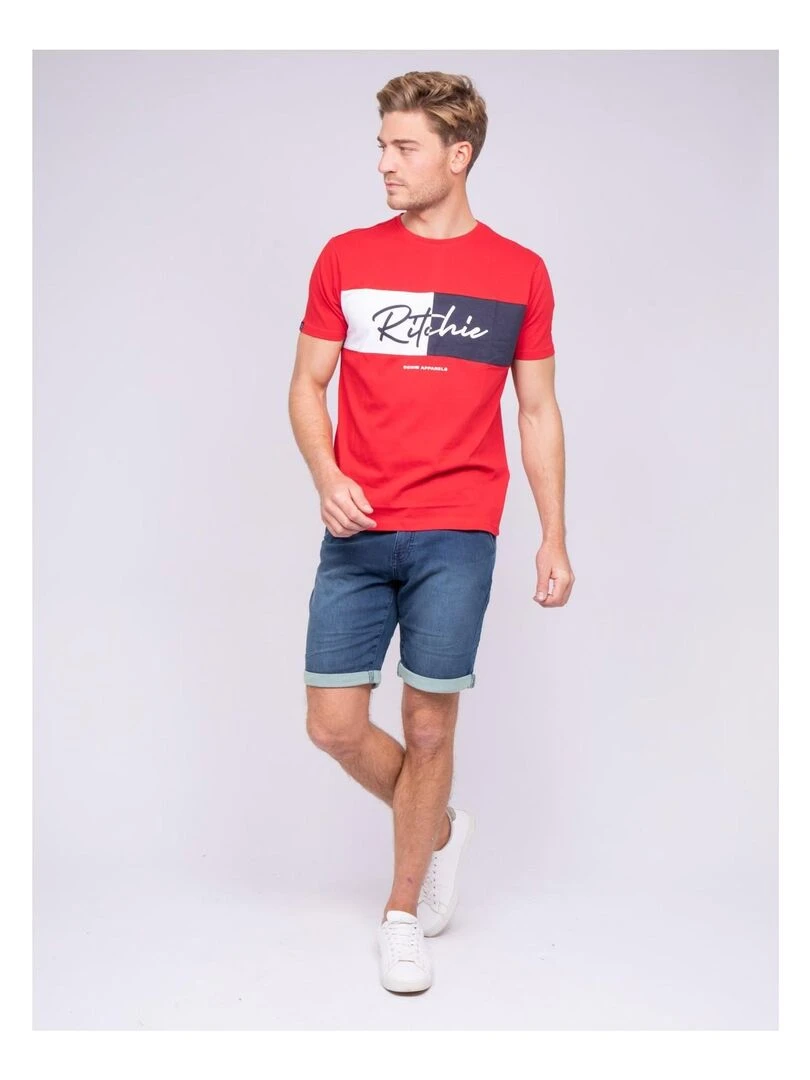 T shirt col rond pur coton NOWARE   Rouge