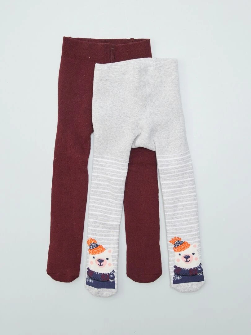Lot de 2 paires de collants chauds   Gris/bordeaux