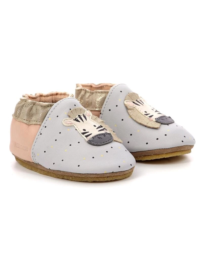 Chaussons Cuir Cute Zebra Crp Gris