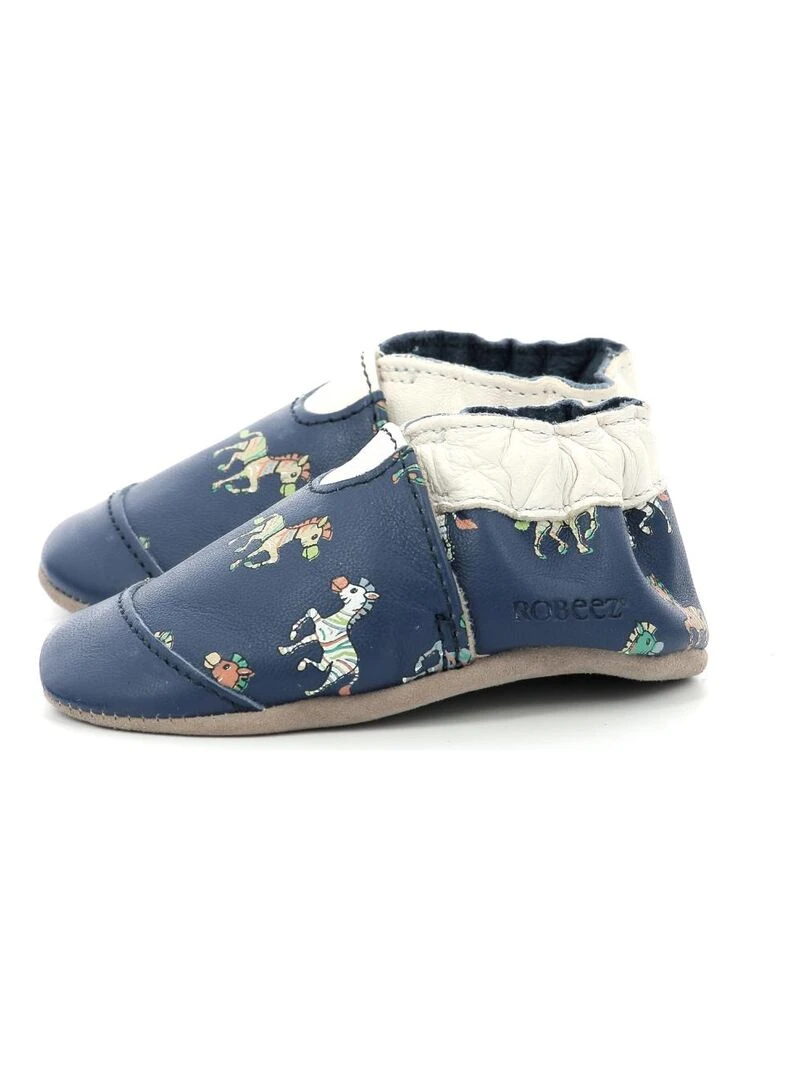 Chaussons Cuir Crazy Zebra   Bleu