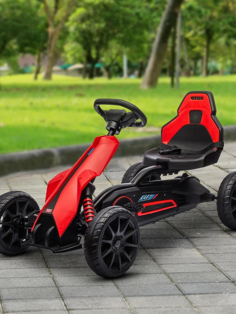 Kart à pédales enfant Go kart Formule 1 Racing réglable avec ceinture   Rouge