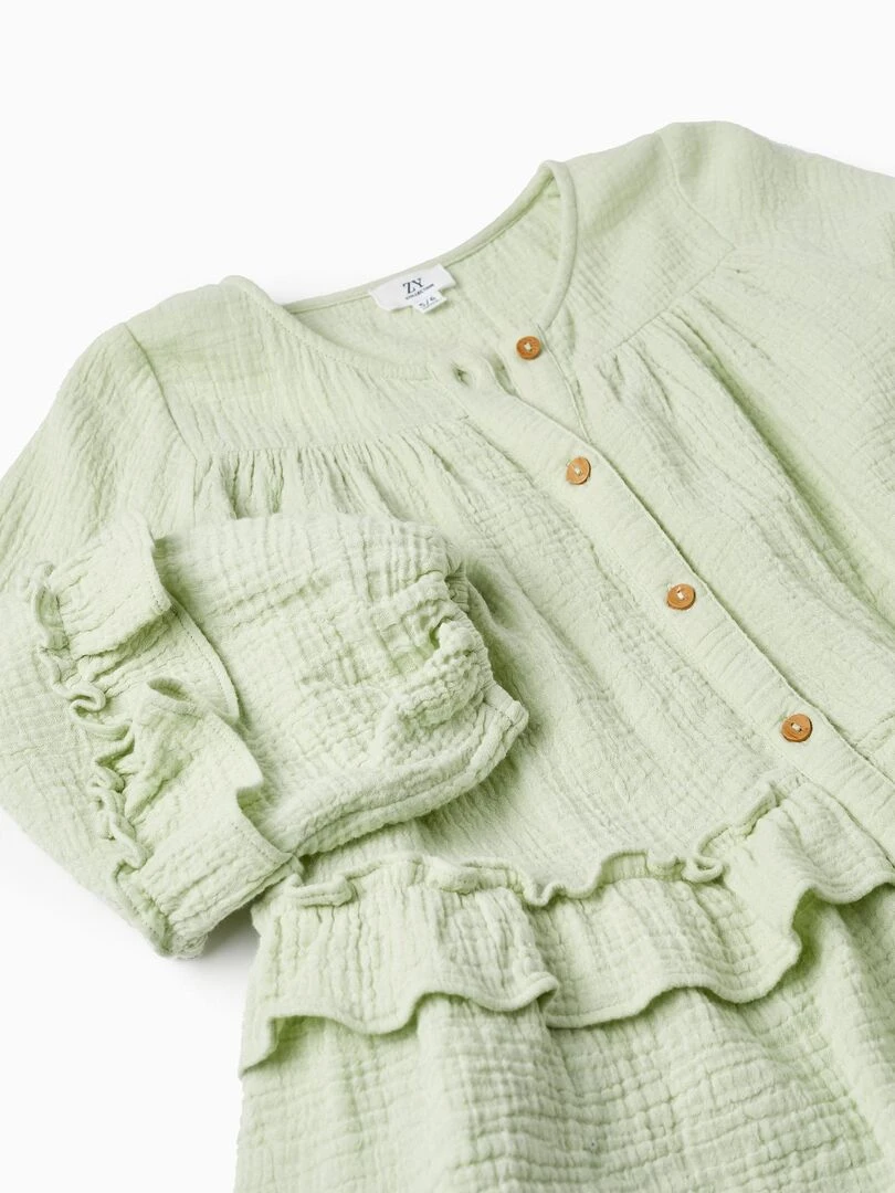 Chemise en mousseline de coton avec volants pour fille manches longues SICILIAN DAYS   Vert clair