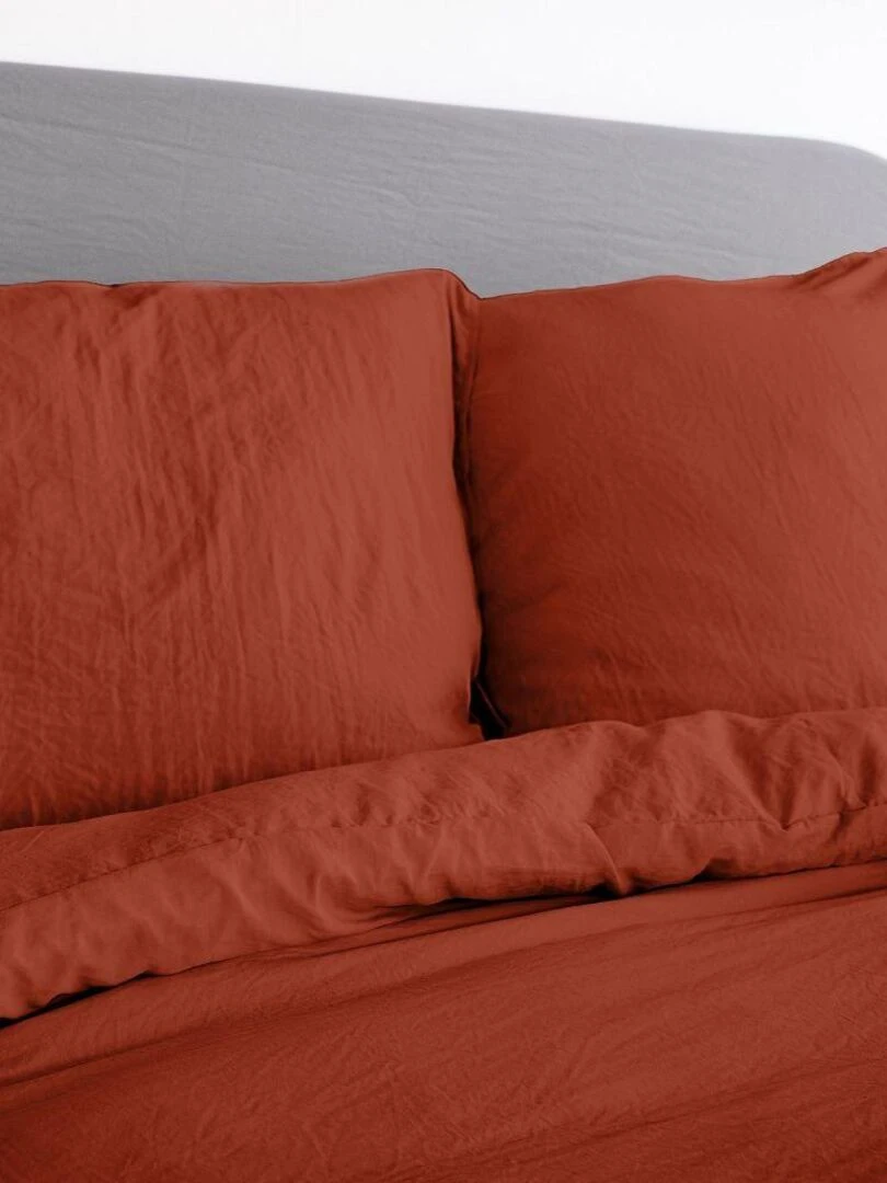 Housse de couette + 2 taies d'oreiller en microfibre lavé   Rouge brique