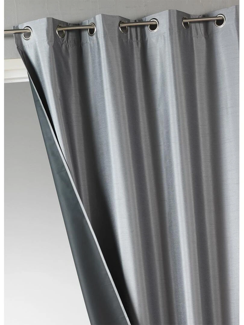 Rideau uni en shantung occultant 3 couches gris anthracite