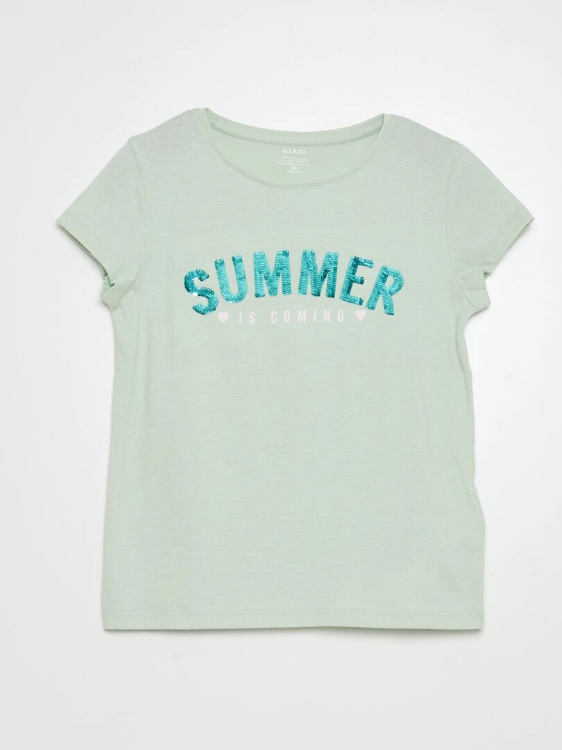 T shirt en coton à col rond Bleu vert