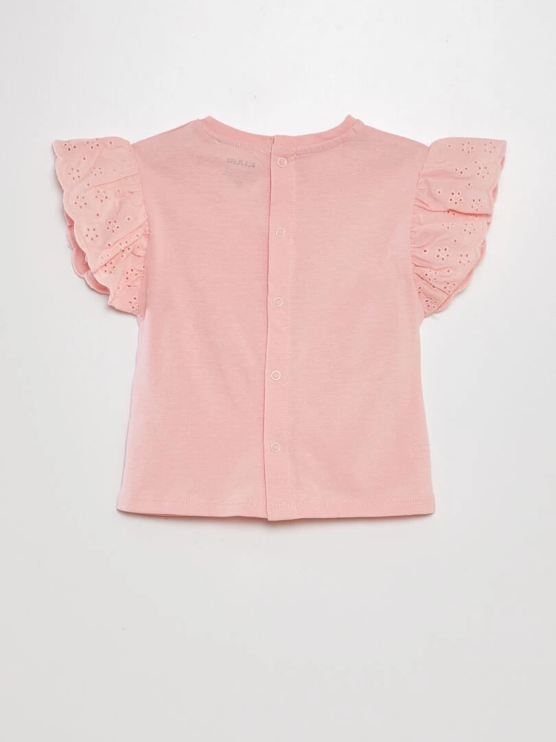 Tee shirt avec manches broderie anglaise Rose