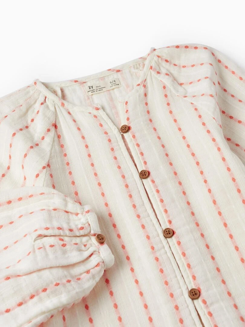 Chemise en coton pour fille manches longues SICILIAN DAYS   Blanc