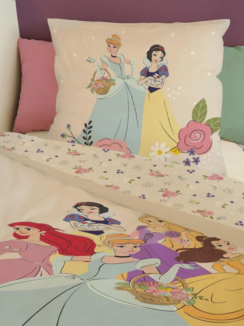 Housse de couette Disney Princesses florales 140x200 cm   100% Coton   Beige   Beige