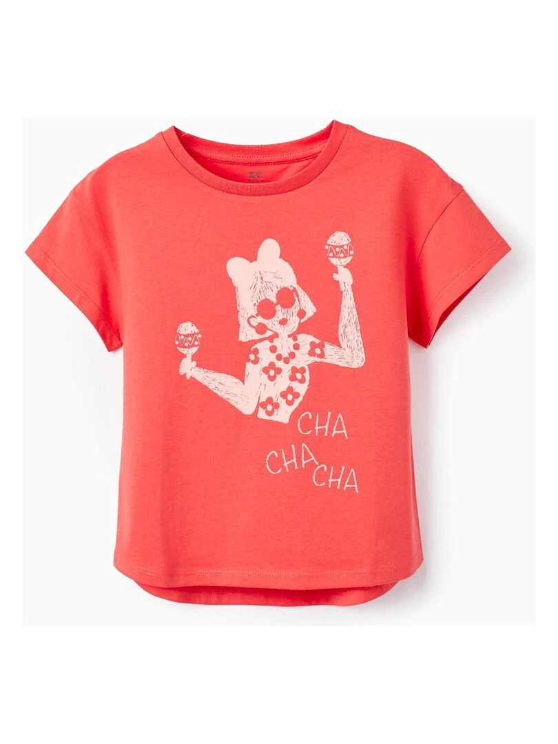 Débardeur en coton pour fille 'cha Cha Cha' manches courtes Rose