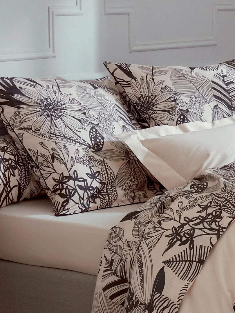 Parure de couette aux impressions noires Beige
