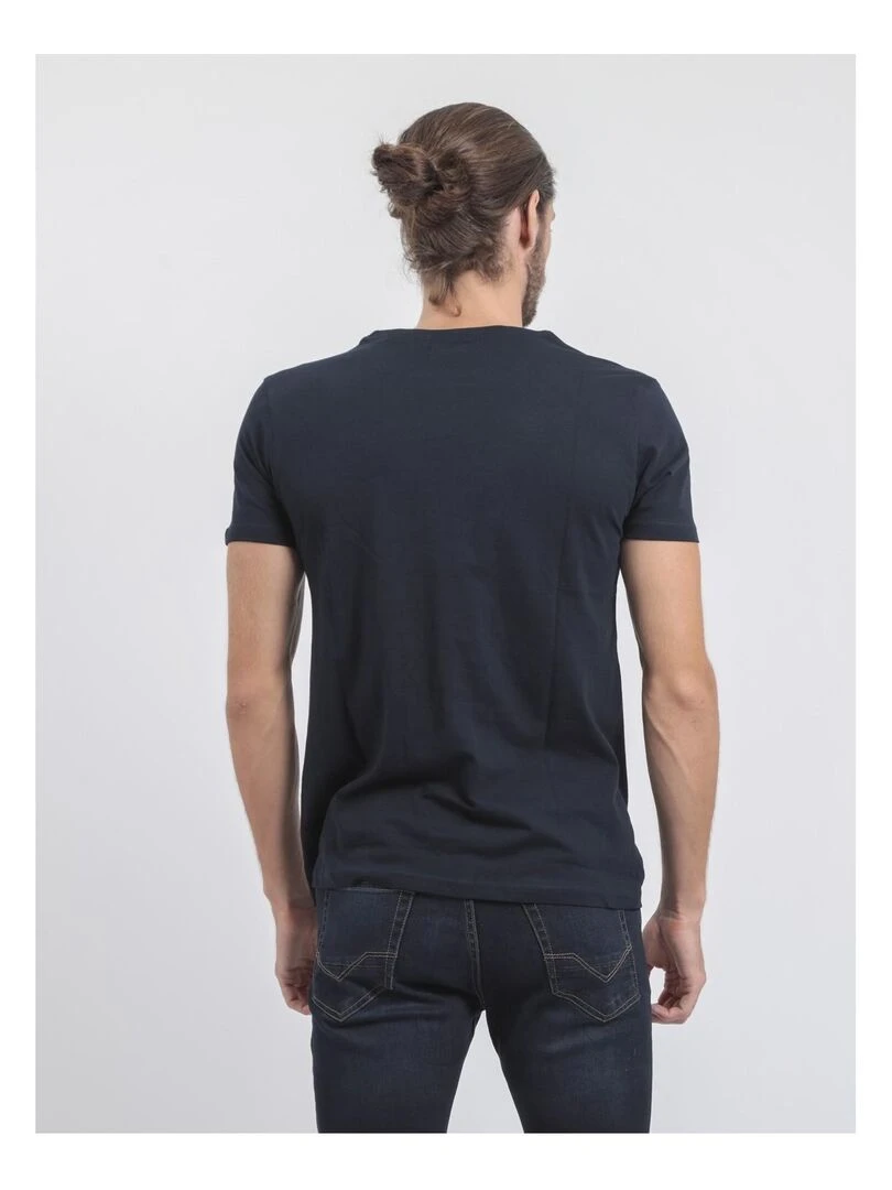 T shirt col rond pur coton JONAK   Bleu marine