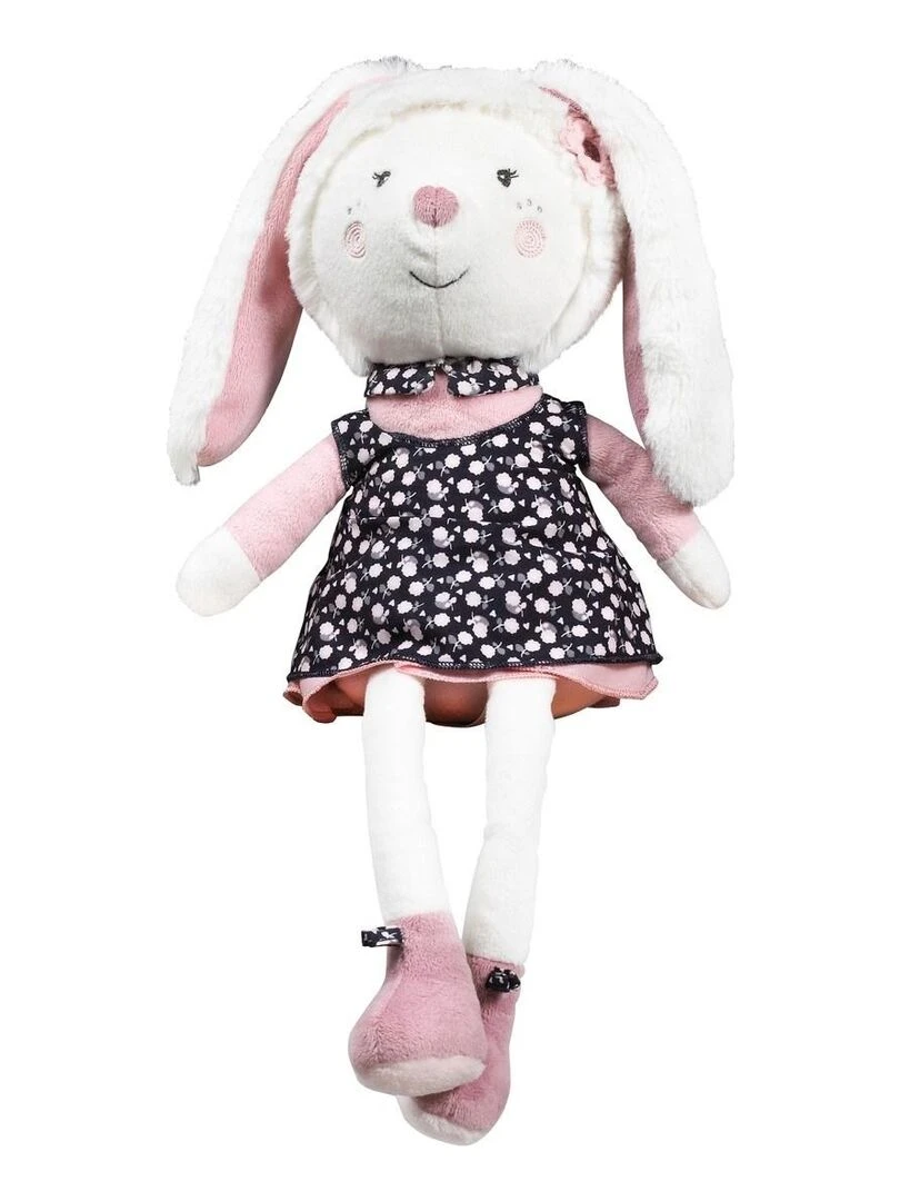 Doudou lapin grand modèle en velours blanc   SAUTHON   Blanc
