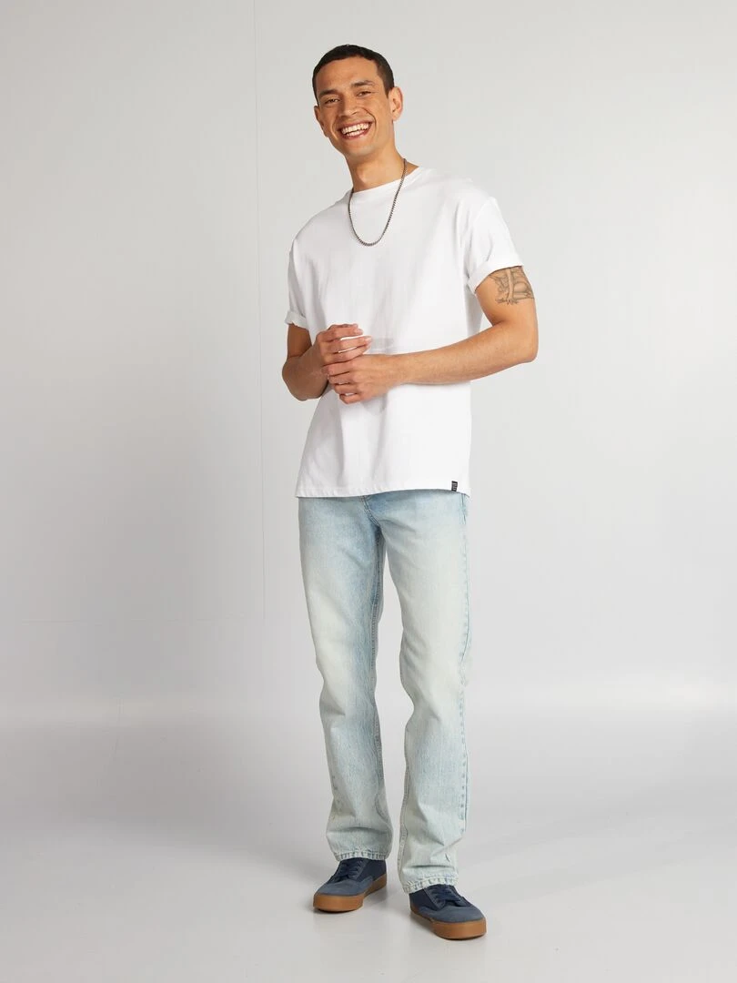 Jean droit à 5 poches effet délavé   Bleu