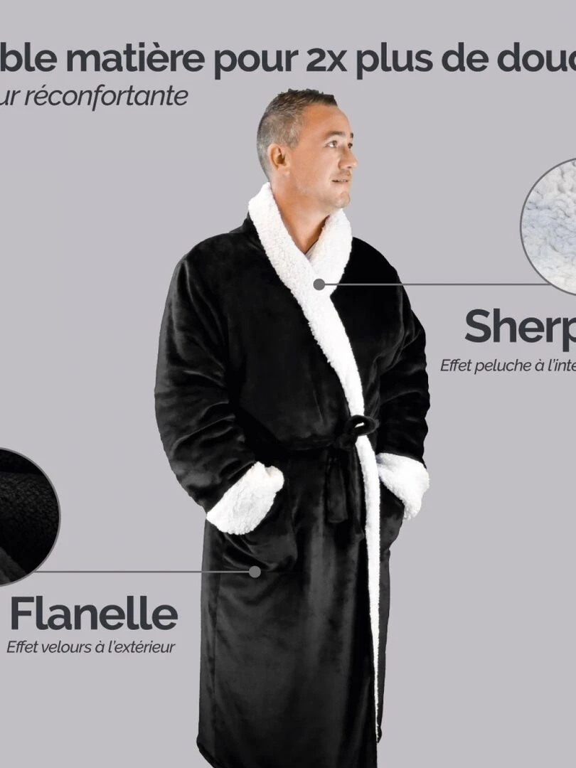 Peignoir  robe de chambre polaire mixte  Utra Douce   Vivezen   Noir