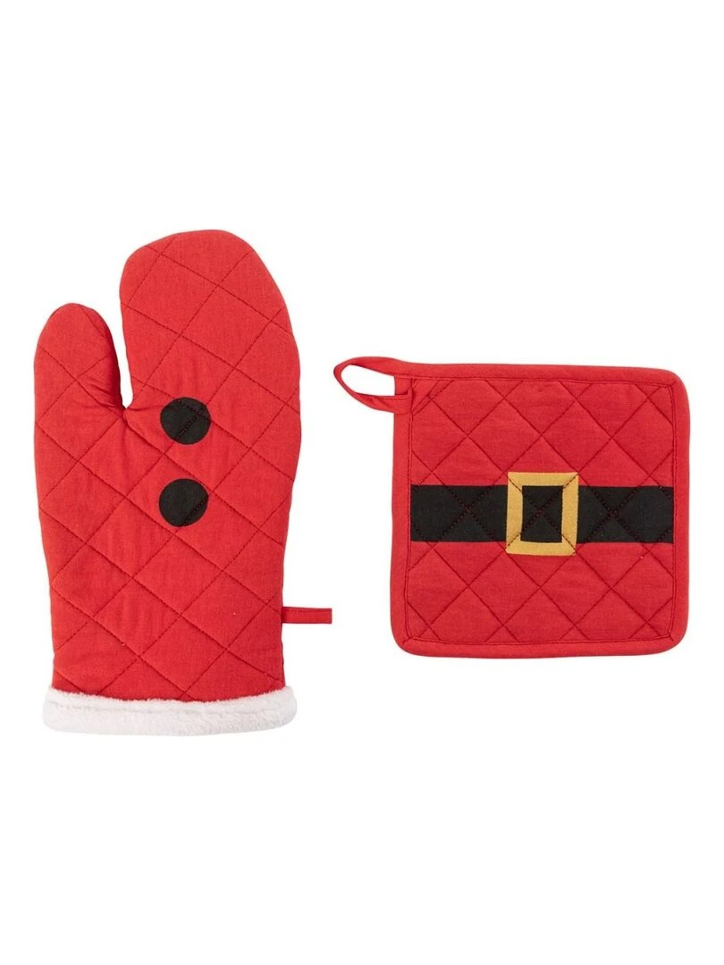 Gant et manique Père Noël rouge coton Rouge