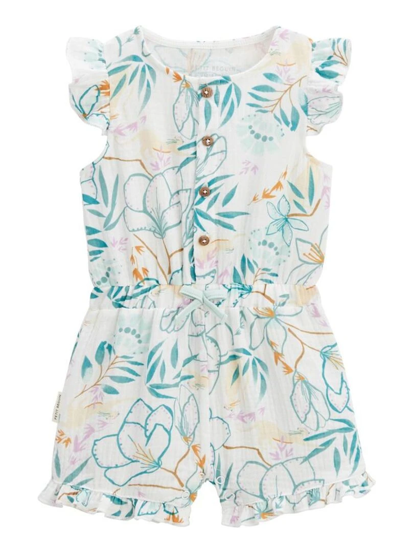 Combishort bébé + chapeau en gaze de coton Patroika Ecru