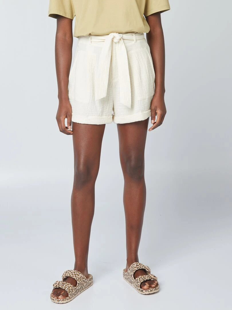 Short taille haute en gaze de coton Beige