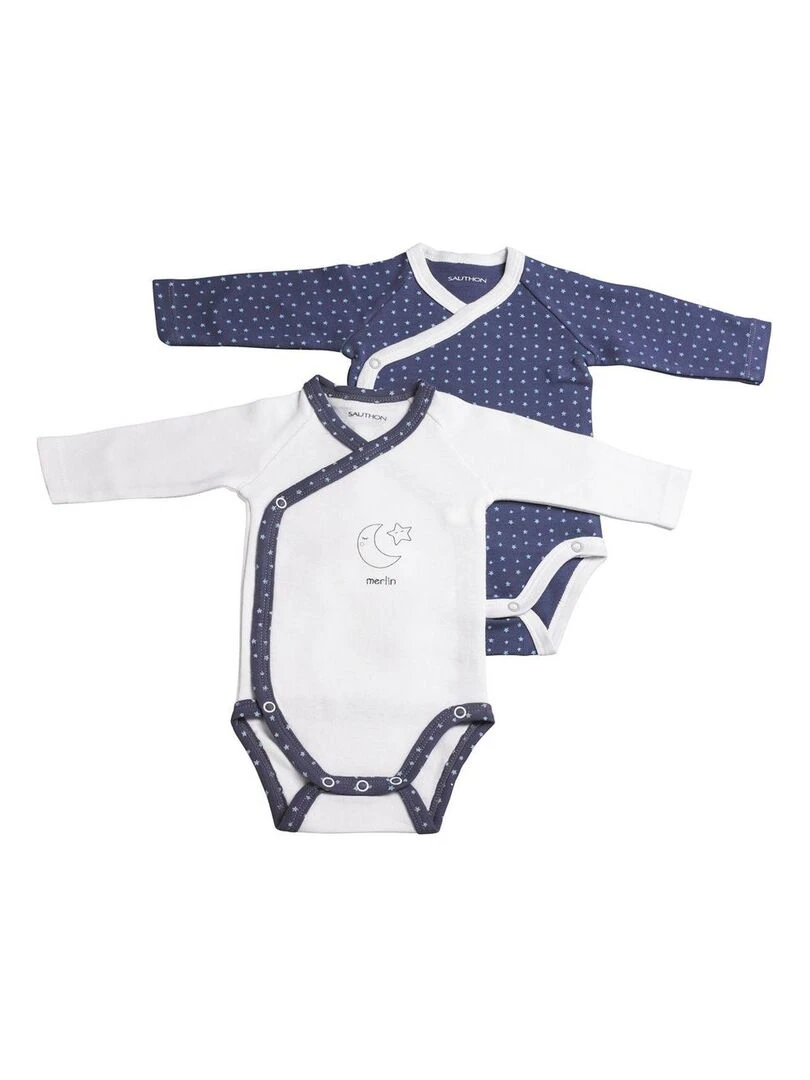 Bodies bébé à manches longues Lot de 2 SAUTHON Blanc Bleu