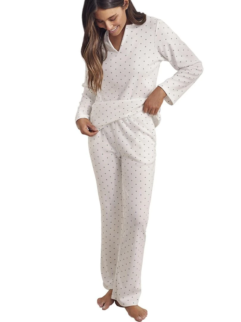 Pyjama pantalon tunique manches longues Dots   Blanc