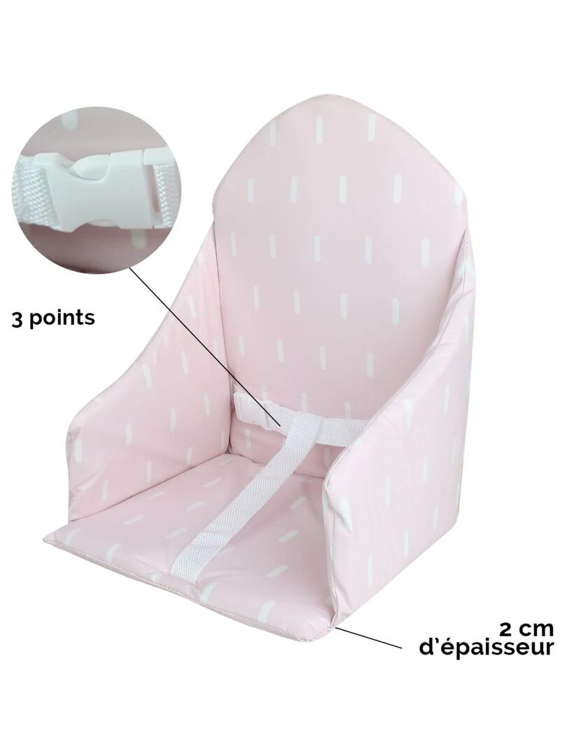Coussin d'assise universel Miam avec harnais pour chaise haute bébé   Monsieur Bébé   Rose
