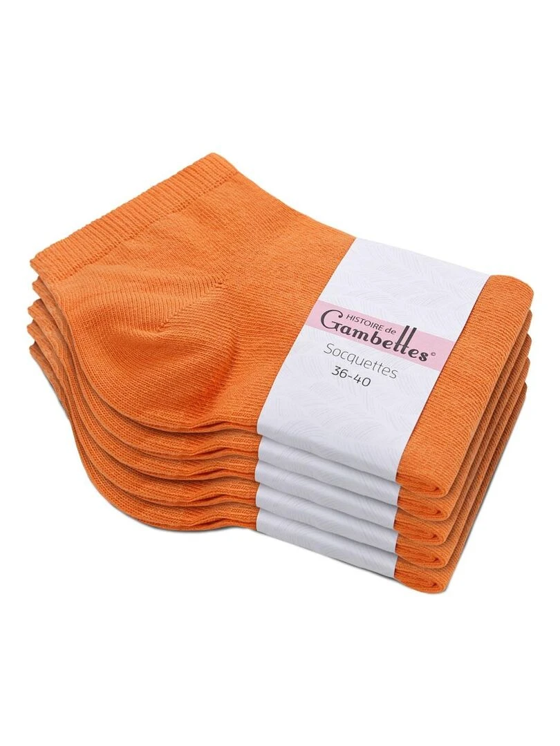 Socquettes Coton Prémium Lot 5 Paires Fabrication UE Orange