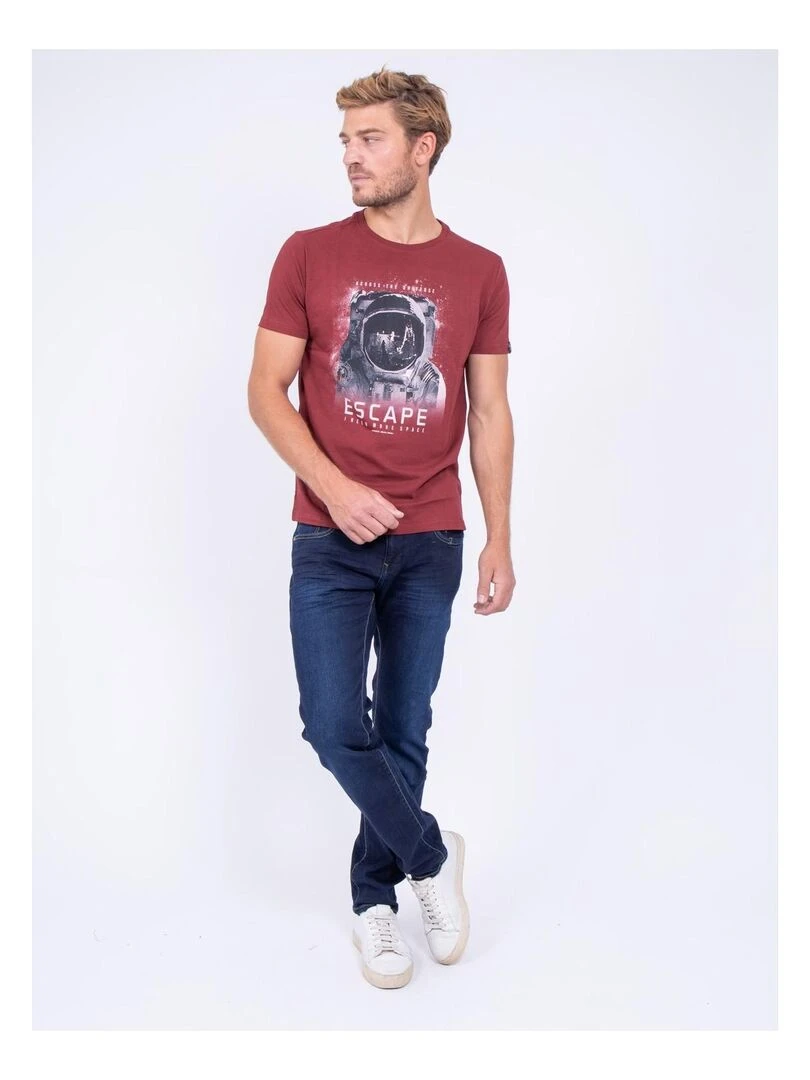 T shirt col rond pur coton JOOSTER   Bordeaux