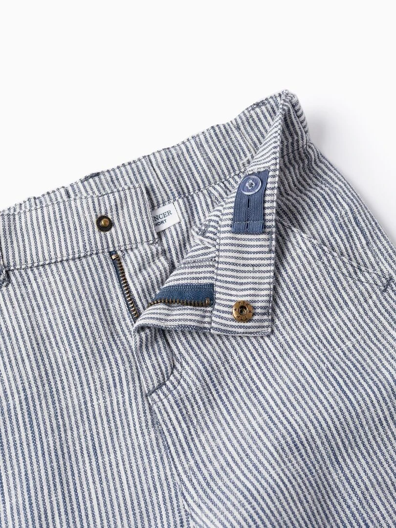 Shorts à Rayures en Lin pour Garçon   Bleu