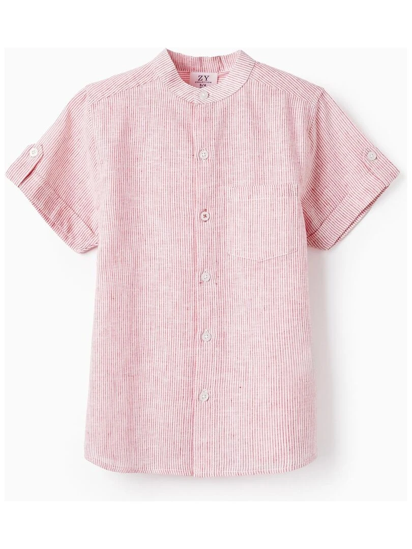 Chemise En Lin Et Coton Avec Col Mao Pour Garçon manches courtes PICASSO Rouge