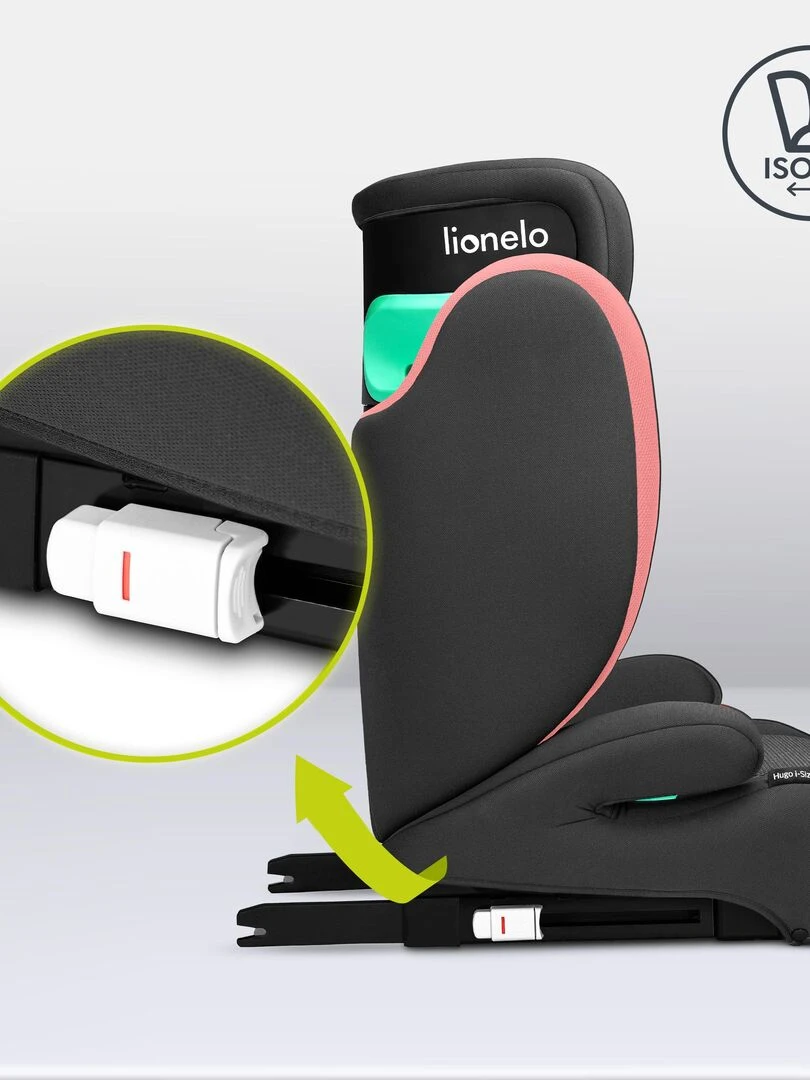 Siège auto évolutif LIONELO Hugo i Size ISOFIX Rose Noir Rose