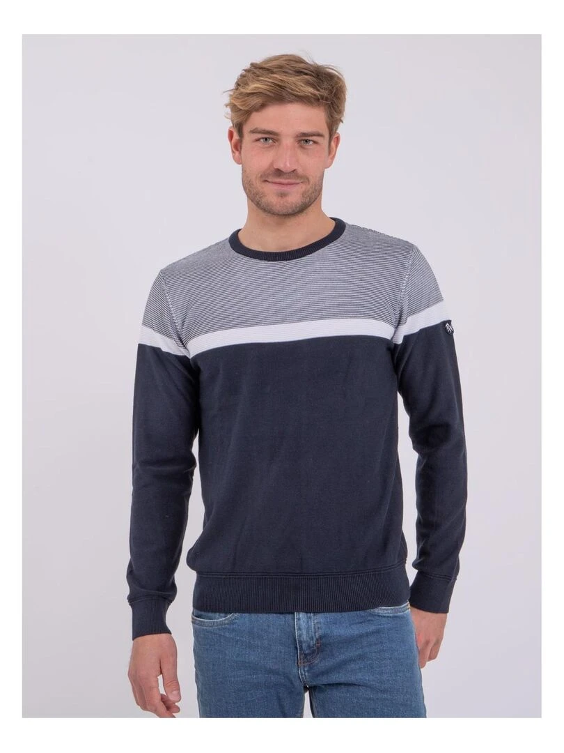 Pull col rond pur coton AGRISUD Bleu marine