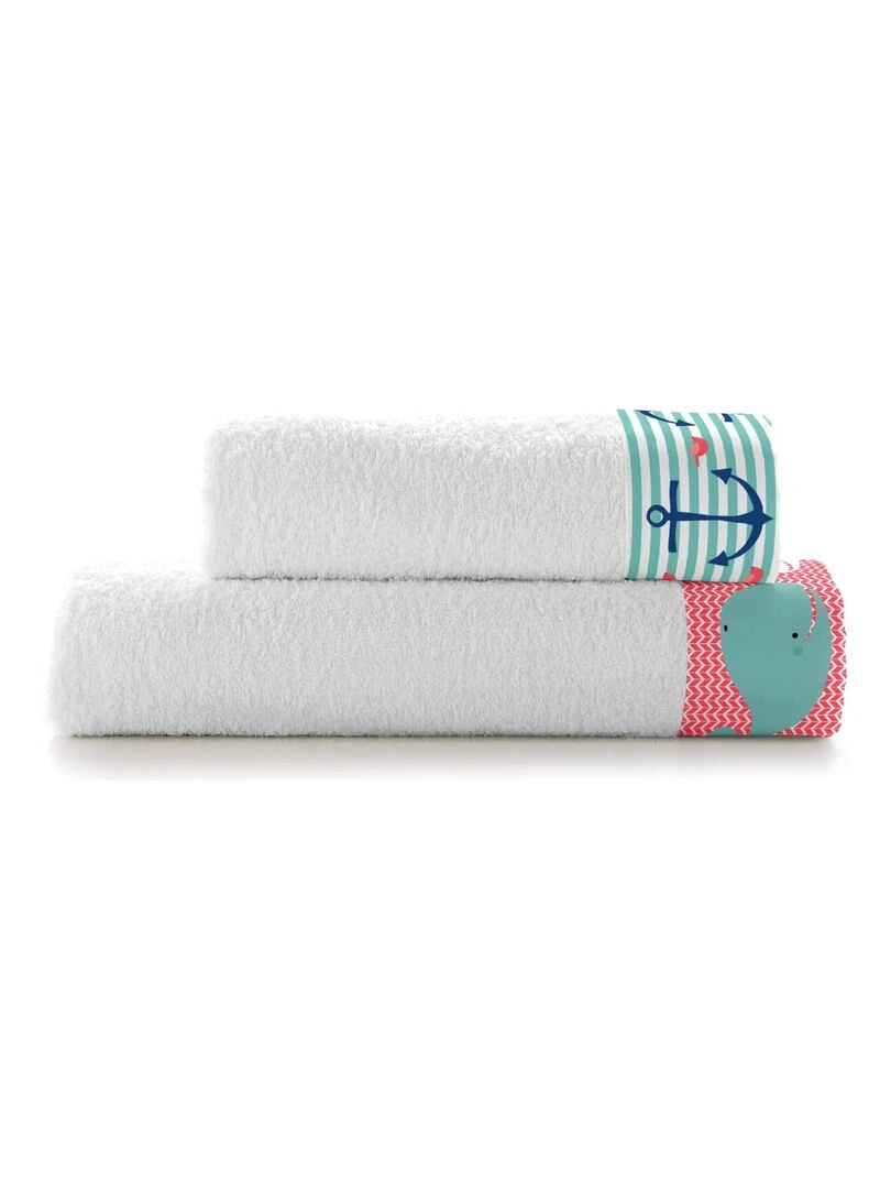 Lot de serviettes Whale "Happyfriday" Blanc