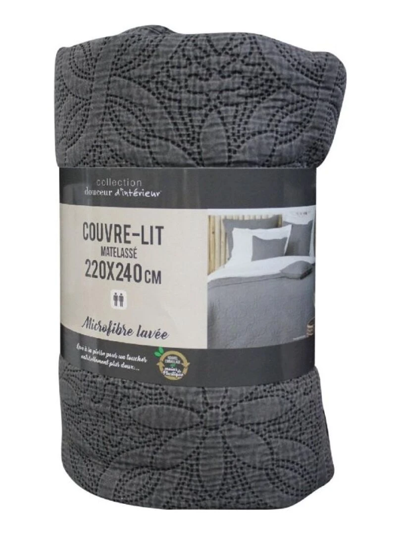 Couvre lit 2 personnes matelassé  microfibre uni Florette anthracite   gris anthracite