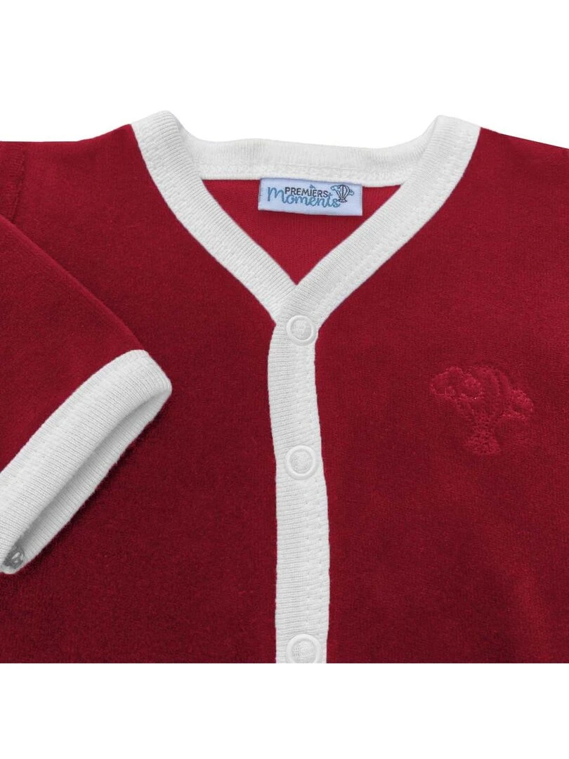 Pyjama velours   100% coton biologique   1 à 6 mois   Bordeaux