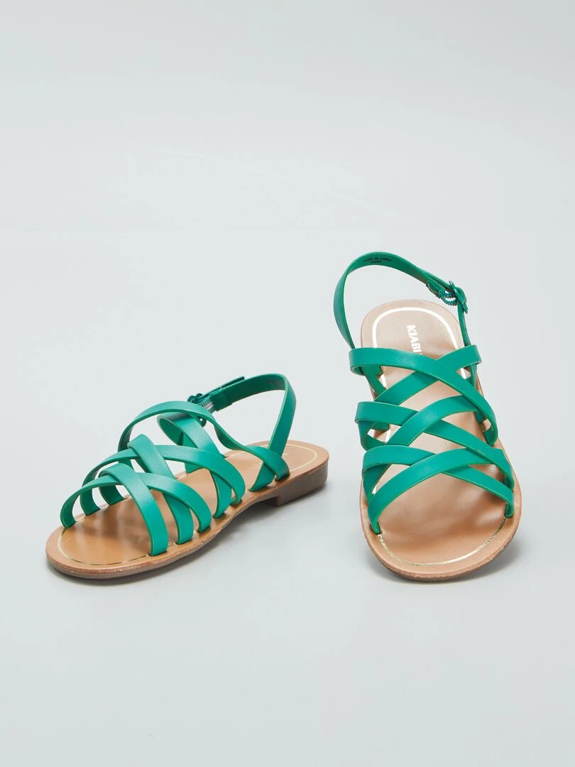 Sandales plates multi brides   Vert
