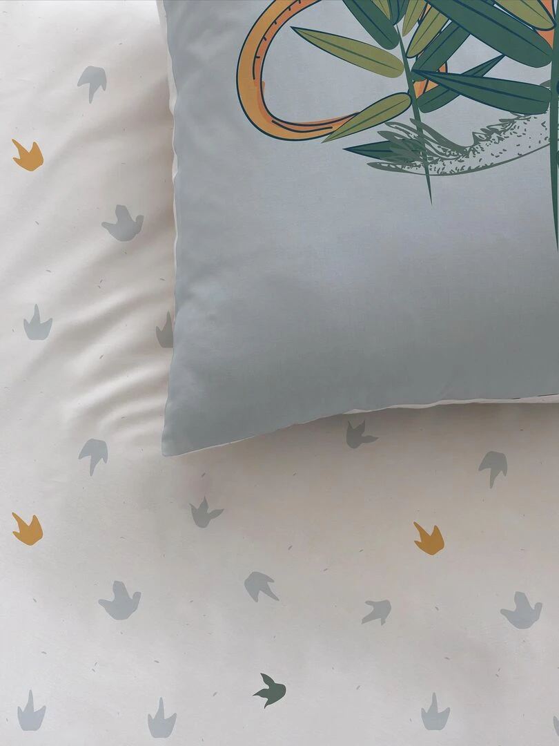 Parure de lit imprimée 100% coton DINO JUNGLE Gris
