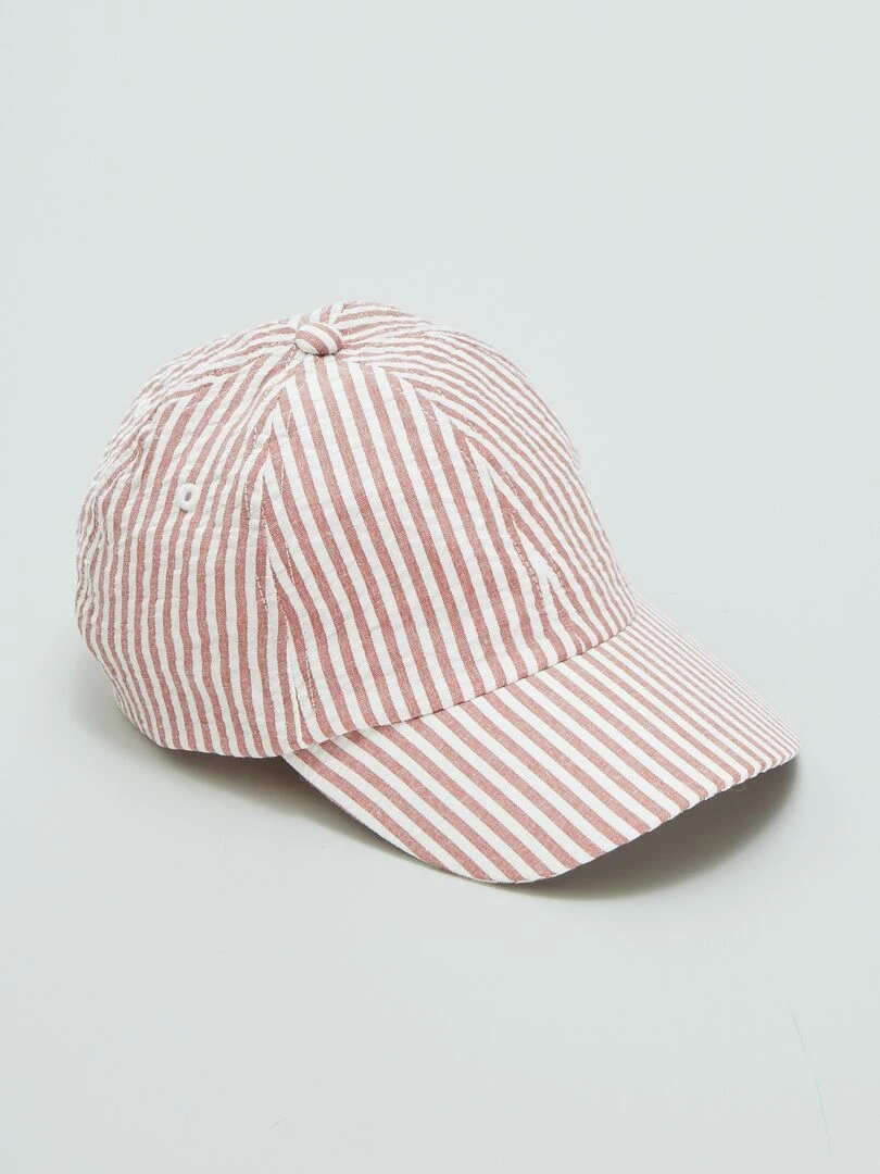 Casquette rayée avec broderie voilier Beige