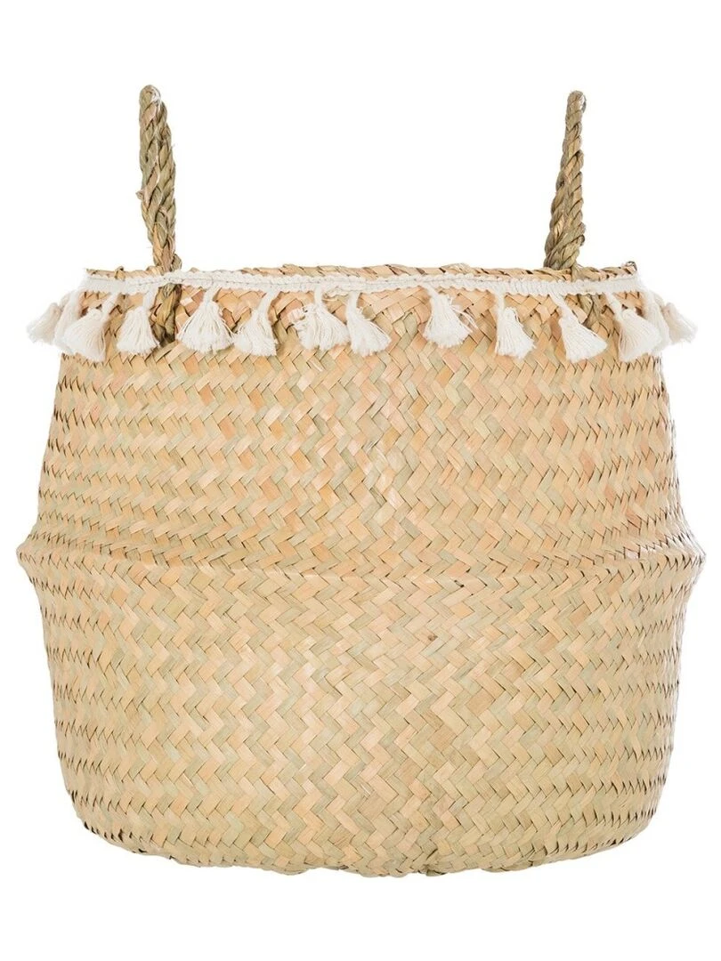 Panier tressé seagrass pli pompons Beige