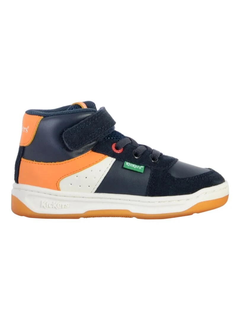 Basket Montante Cuir Junior Kickers Kickalien Bleu Bleu marine Blanc