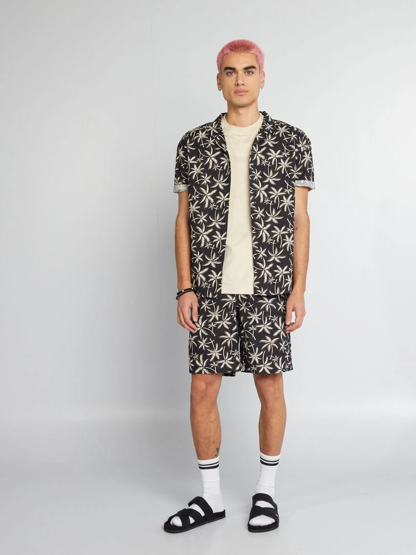 Short en coton imprimé Gris