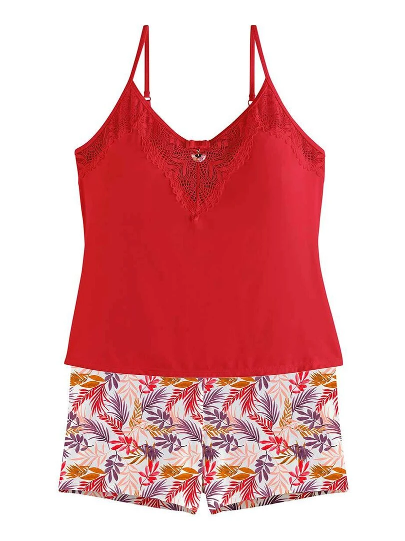 Top + short PILE OU FACE Pomm'Poire Rouge