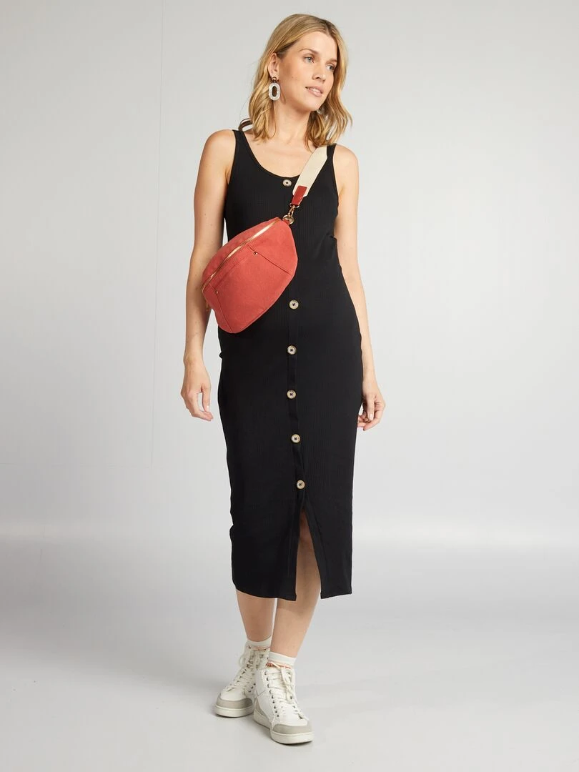 Robe longue côtelée grossesse noir