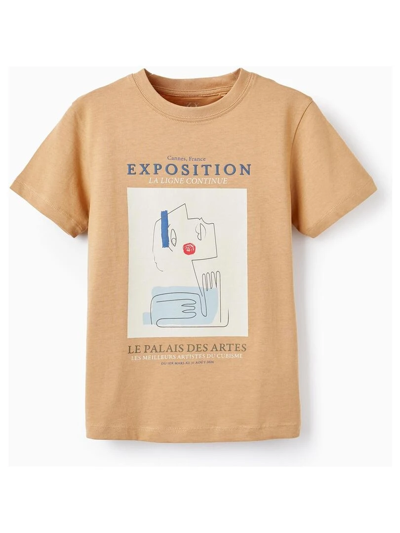T shirt à manches courtes en coton pour garçon 'Exposition' manches courtes Beige