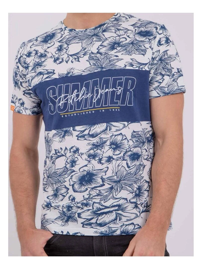 T shirt manches courtes col rond pur coton NOLIBA   Bleu