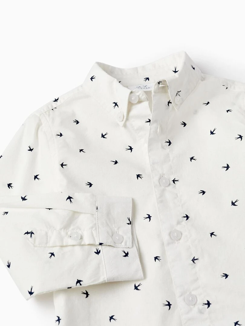 Chemise en coton à motif pour bébé garçon 'Hirondelles' manches longues SPRING BEGINS   Blanc